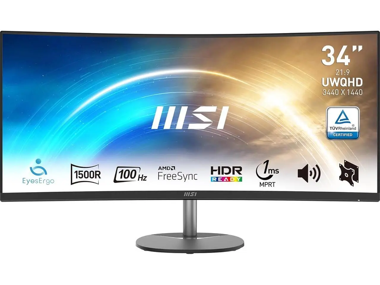 MSI 34 inch Ultrawide QHD 2K 1440P 100Hz AMD FreeSync 1ms Anti-Flicker & Low Blue Light 1500R Curved LCD Computer Monitor with Built-in Speakers Pro MP341CQ