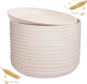 20 count Wheat Straw Plates - 9 ch Unbreakable Dner Plates - Dishwasher & Microwave Safe Plastic Plate  - Lightweight Plate for Kitchen Campg (Beige)