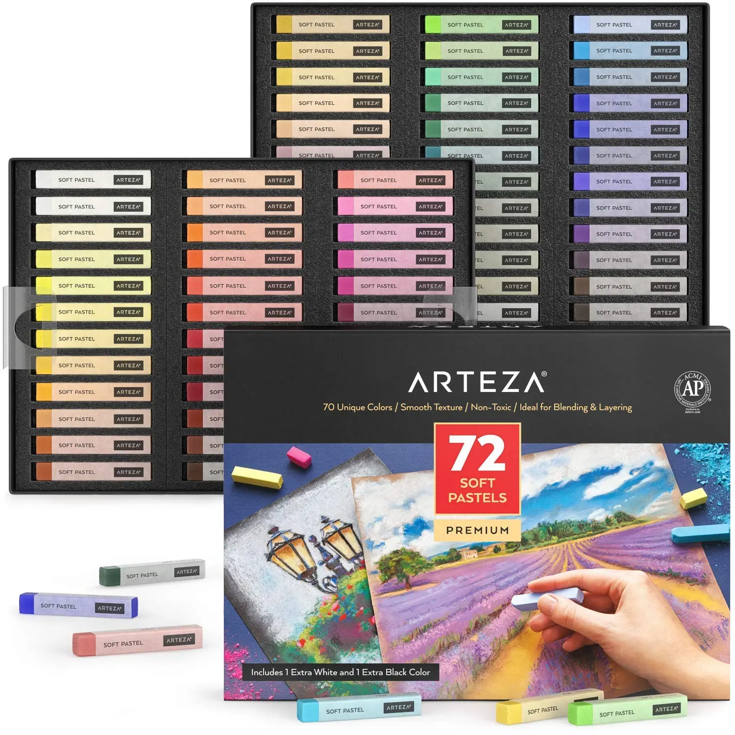 Arteza Soft Pastels, Assorted Colors - Set of 72 Art Painting Supplies Art Supplies