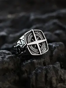 Vintage Style Stainless Steel Compass Decor Ring, Men's Trendy Rings Jewelry for Men, Fashion Accessories for Daily Wearing