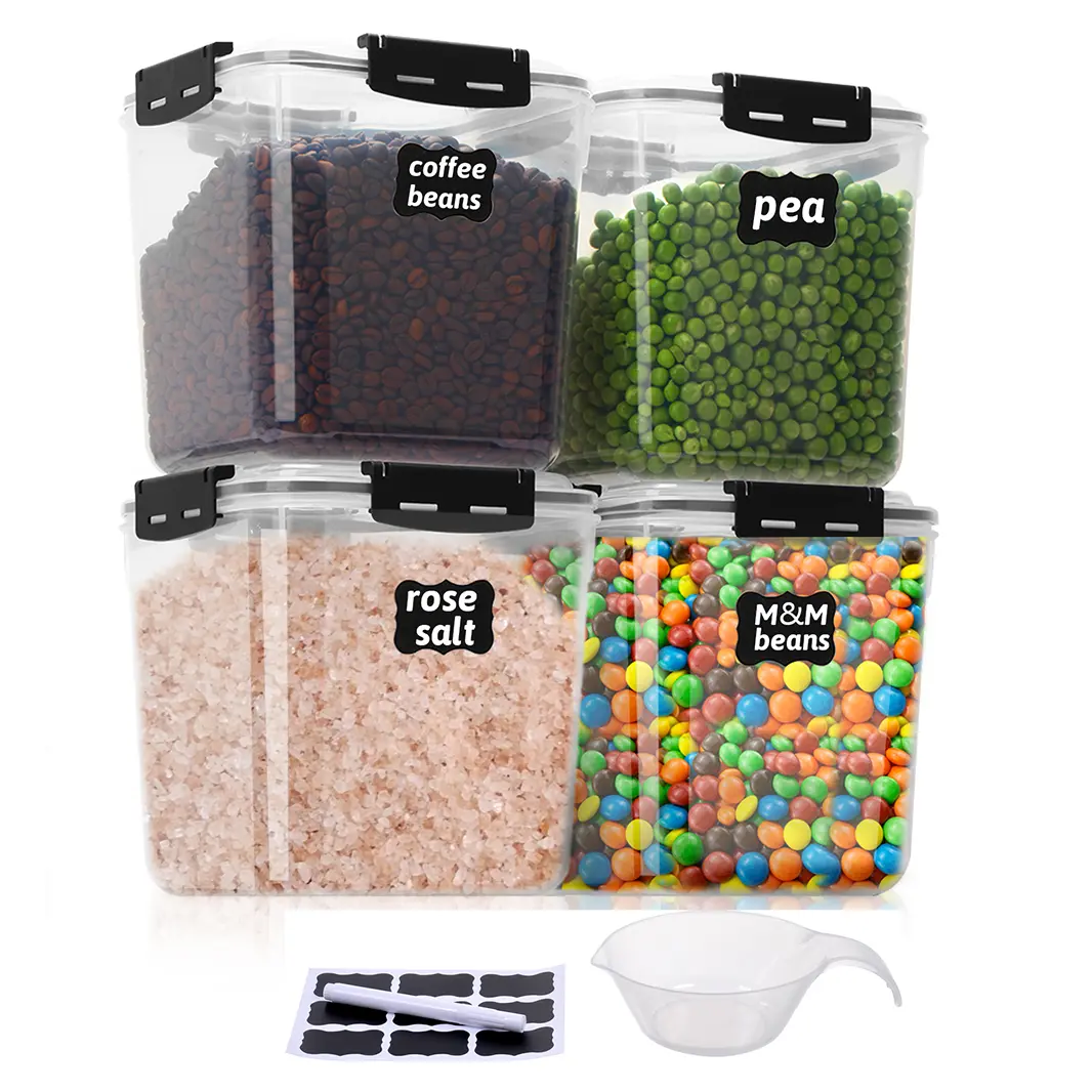 Thickened Sealed Food Storage Container set with lid 4.4L/148oz 4-pack BPA-free Waterproof Pantry kitchen organizer Dry Grains plastic Airtight jar Airtight Silicone flour  storage dry food brownsugar  storage sugar storage plastic kitchen airtight food S