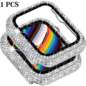Compatible With Apple Watch Accessories With Built in Tempered Glass Screen Protector Bling Crystal Diamond Rhinestone Full Protective Bumper Cover For Women Man, Compatible With Apple Watch 38/40/41/42/44/45/46mm, With Series SE/11/10/9/8/7/6/5/4/3/2/1