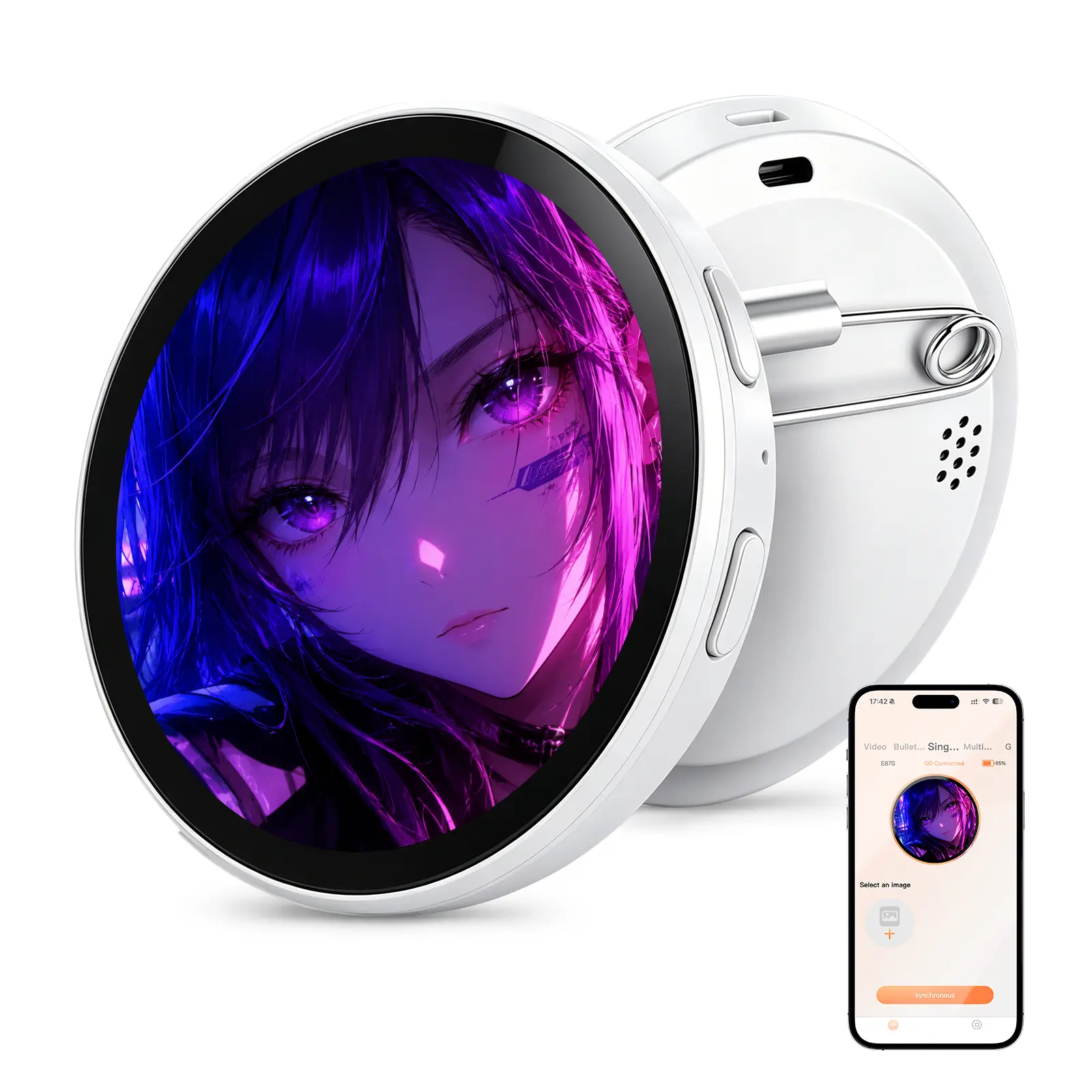 HD Digital Badge Pin with TouchScreen, Personalized E Badge for Backpack | Electronic Digital Display Badge with Custom Photo GIF Video Slideshow, Lightweight Pixel Display Smart Button Gift