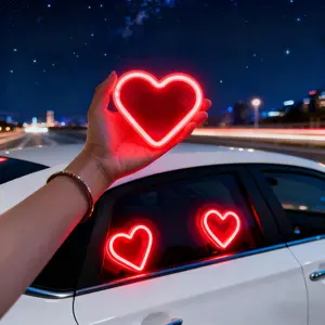 Solar-Powered Heart-Shaped LED Car Window Lights 5 Modes Auto On Romantic Interior Decor Easy Install Multiple Colors Effects Perfect for Night Aesthetic