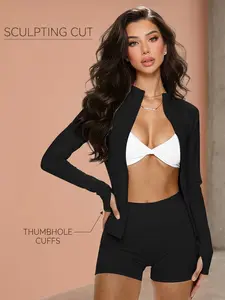 2026 New Slim-Fit Sporty Women's Workout Jacket with Thumbholes, Lightweight Zipper Outerwear for Pilates, Gym, and Pickleball