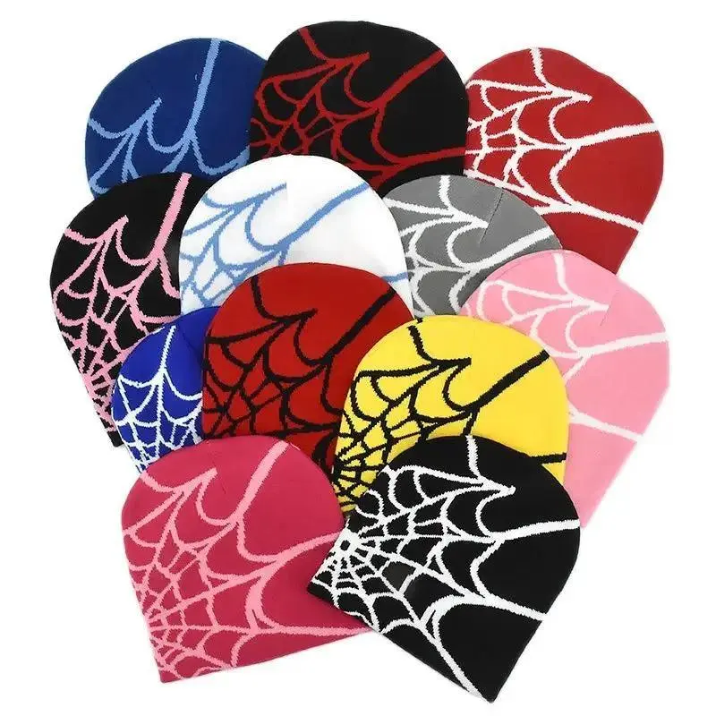 Y2K Spider Web Graphic Beanie, Unisex Cotton Hat with Colorful Pattern, Soft Breathable Fabric, Adjustable Fit, Comfortable Warmth, Ideal Holiday Gift for Teens