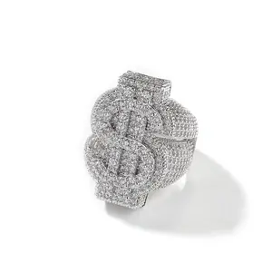 Hip-hop dollar sign niche design men's rings promise ring classical synthetic moissanite ring