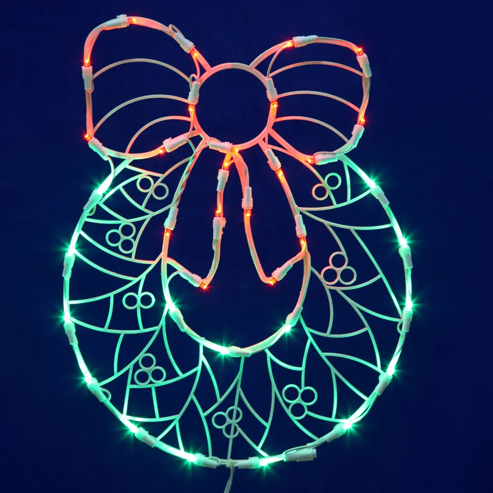 212 MAIN LED Wreath Decoration, 17x13 in Green and Red Festive Window Decor, 35-Light LED Ornament Wreath for Home Holiday Use, Green And Red Wreath