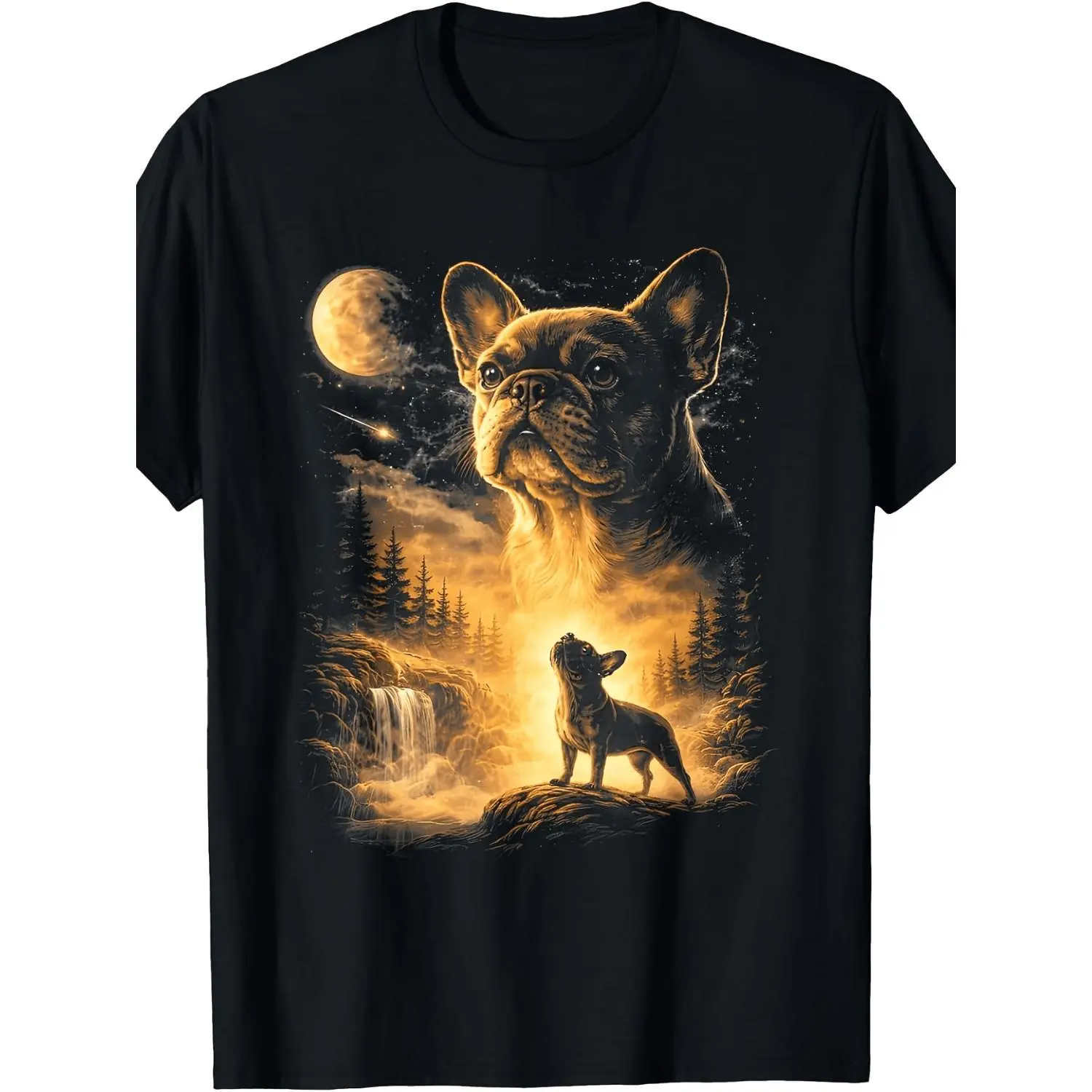French Bulldog Howling at Moon Retro Nineties T Shirt Vintage Frenchie Meme Graphic Tee Casual Round Neck All Year Comfortable Washable Apparel for Dog Enthusiasts