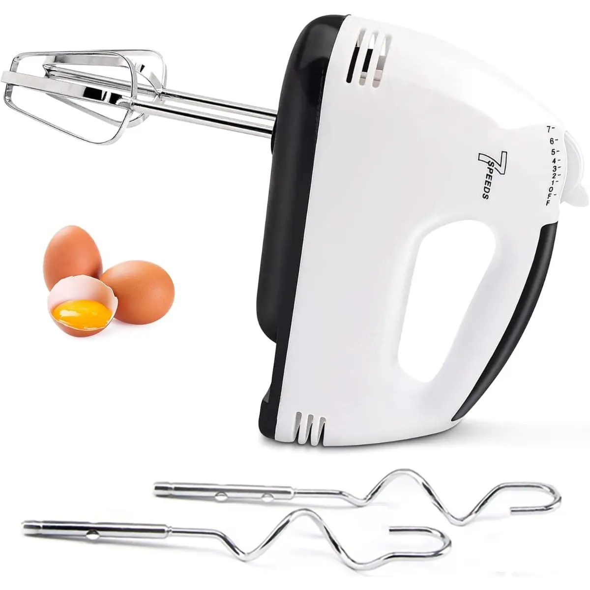 Electric Hand Mixer, 7-Speed Portable Kitchen Mixer with 5 Stainless Steel Attachments, Handheld Beater for Baking, Eggs, Cream, Batter & Dough