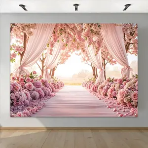 Wedding Themed Background Banner, 1 Count Romantic Rose Petals Pattern Backdrop, Decorative Banner for Photography Studio, Living Room & Bedroom