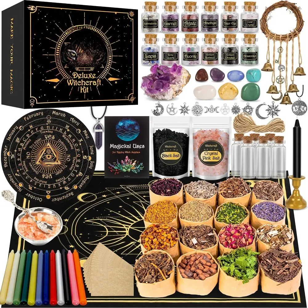 All in One  Supplies  Stuff Spell Kit 88 count,  Supplies and Tools, Include   Candle  Pendulum,    Starter Kit Altar Supplies Pagan Decor