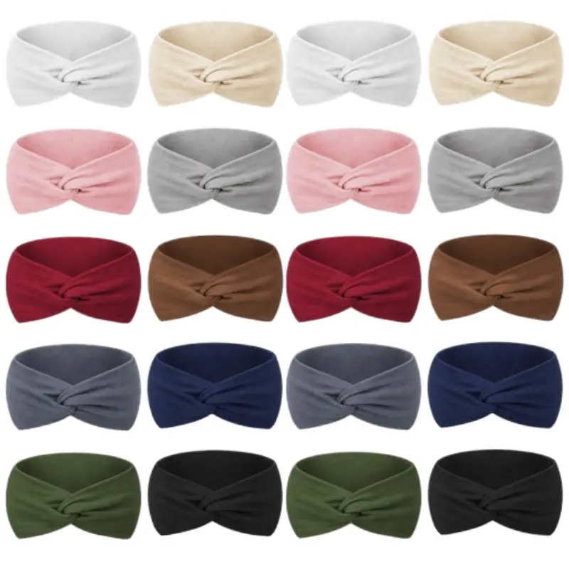 20pcs/Set Solid Colors Sports Headbands with Anti Slip Knotting, Christmas Gifts Wide & Soft Fashionable Bohemian Headbands-Elastic Yoga Hair Mask, Non Slip Headbands for Running Sports, Yoga Turban Hair Bands-Hair Additions for Women Daily Use Summervibe