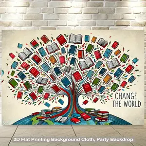 Reading Can Change World Backdrop Inspirational Education Backdrop Book Theme Background Cloth Creative Tapestry Wall Hanging Photography Background Polyester Fiber Office Living Room Party Event Studio Prop Wall