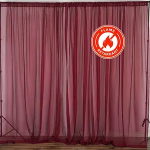 2 Pack 5ftx10ft Burgundy Chiffon Backdrop Drape Curtains, Durable Flame Resistant Sheer Organza Event Divider Panels With Rod Pockets