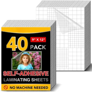 40 count Self-Adhesive Laminating Sheets, 9 x 12 Inches Clear Laminating Sheets No Machine Needed Self Sealing Laminate Sheets