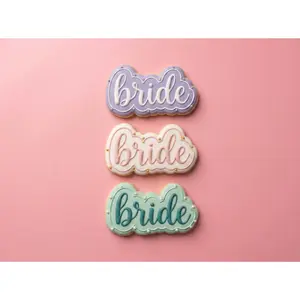 Bride Cookie Cutter Bakeware Utensils - 2", 3", 4" Sizes for Wedding, Bridal Shower with Script Stamp Outline