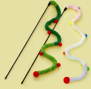 Lovely Caves Extra Long Pom Poms Cat Teaser Wand