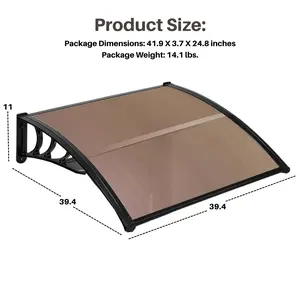 SENROB 40*40 inch Two-Panel Door Awning with Metal Support - Brown Exterior Cover for Entrance Weather Protection