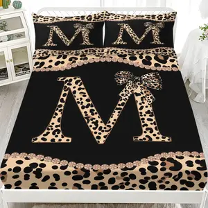 Tiger Print Letter Knot Bedding Set (1 Fitted Sheet + 2 Pillowcases), Modern Style, Suitable for Dorms, Hotels, All Seasons, No Fillers, Tiger Print Bedding Set For Bedrooms