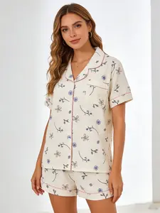 Tulip Sleepwear Home Clothing Unisex Pajama Set Cartoon Clear Feel, Comfortable Nightwear for Men and Women, Casual Loungewear
