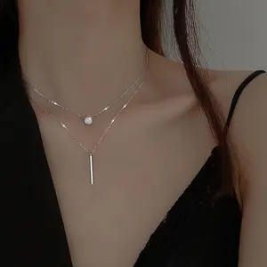 Double-layered sparkling diamond layered necklace for women, niche versatile fashion design, layered wear, stylish and trendy, popular on social media, clavicle necklace boyfriend girlfriend woman men year-round punk style cross vintage men jewel same
