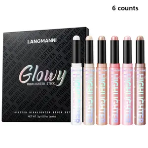 Six-Color Highlighter Stick Set, Glitter Highlighter, Contouring Sticks for Brightening Highlights, Makeup Essentials, Perfect for Everyday Use