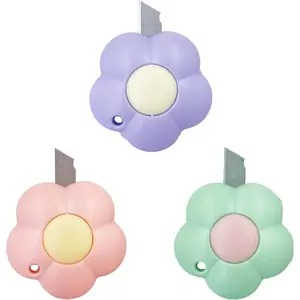 Cute Retractable Box Cutters, 3Pcs Flower Shaped Mini Art Utility Knife, Sharp Cutter for Cartons Cardboard, Smooth Letter Opener for Office and Home Use