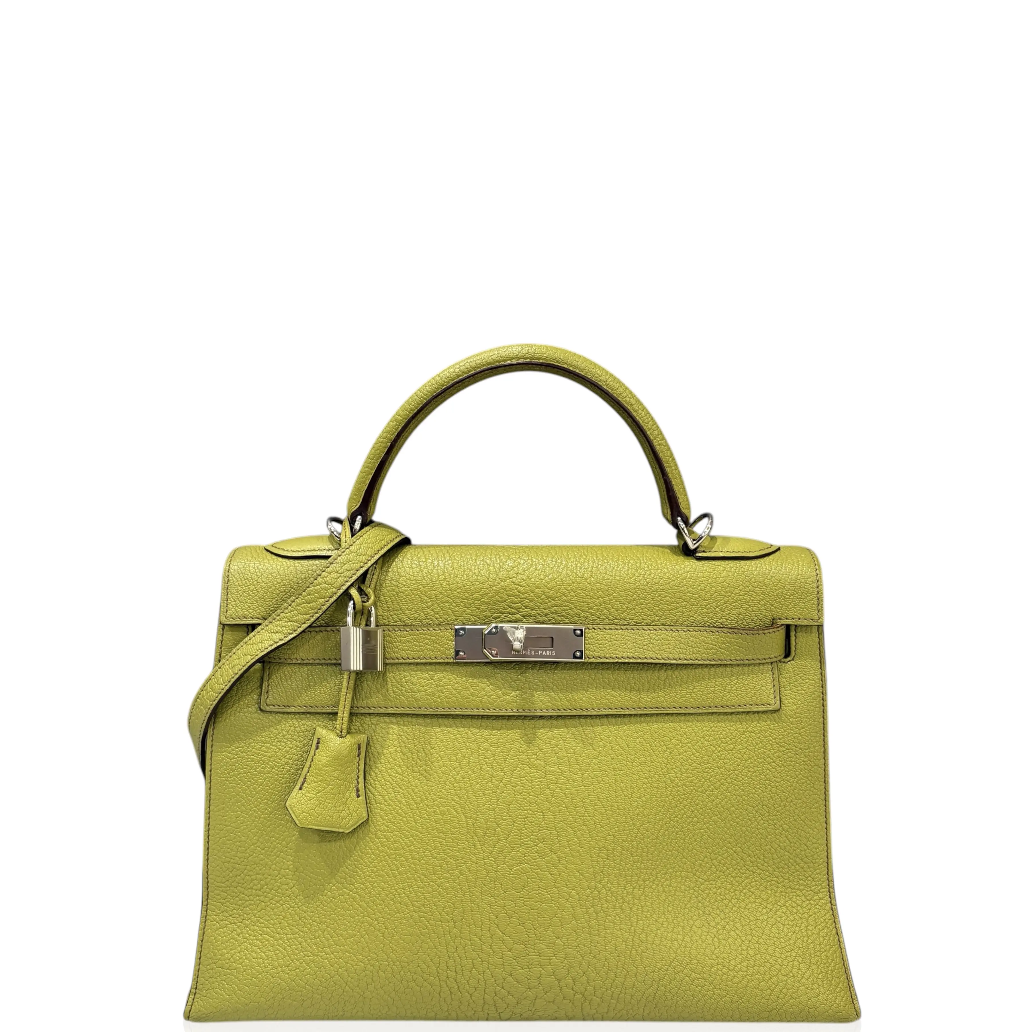 Pre-owned HERMÈS Leather tote bags Hermes Kelly 32 Chevre De Coromandel 66 Vert Anis (ku061426a2)