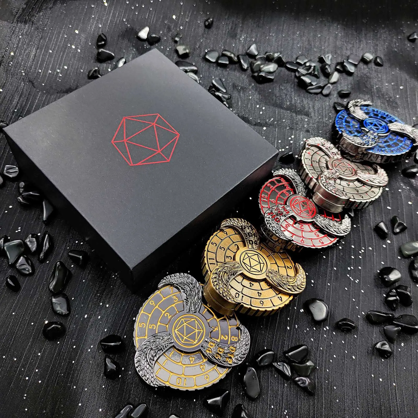 7-in-1 Solid Zinc Alloy Metal Dragon Dice Spinner - Roulette Wheel Spinning Polyhedral Dice, Stress Relief Fidget Toy for RPG TTRPG Tabletop Games, Dungeons and Dragons Gift for Dungeon Masters