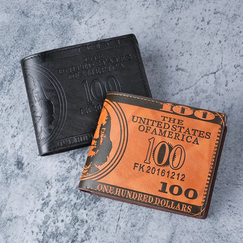 Casual Trendy Men's Wallet, Short PU Leather Bifold with $100 Print Design, Large Capacity Coin Purse and Card Holder, Casual Trendy Wallet, 100 Dollar Print, Credit Card Holder, Fashionable Wallet