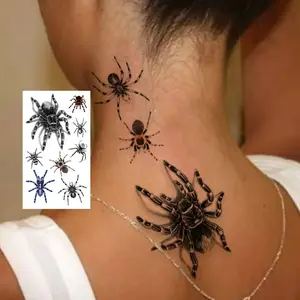 2pcs Unisex High-Quality Spider Temporary Tattoo Stickers, Waterproof Realistic Design, Lasts 2-5 Days, Perfect for Halloween Party Decorations