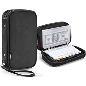 Zannaki A6 Zipper Binder, 6 Ring Personal Planner Journal Budget Binder Cover Case, Refillable Notebook Shell for Cash Envelope Loose Leaf Filler Paper Organizer Portable School Office Supplies, Black