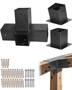 VEVOR Pergola Kit, 4x4 Inch 4-Way Slanted Bracket for 3.5x3.5 Inch Wood Beams in Actual Size, Carbon Steel Pergola Bracket with Post Base and Wall Mount Base, for Outdoor Pergolas, Gazebos, Sheds