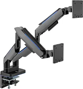POUT E19 Dual Heavy-Duty RGB Ultrawide Monitor Arm - Fully Adjustable Full Motion Tilt Swivel Rotate Desk Mount Stand - 20 RGB LED Colors - Holds 5-44lbs 17-35 Inch Per Display (Grey/Black)