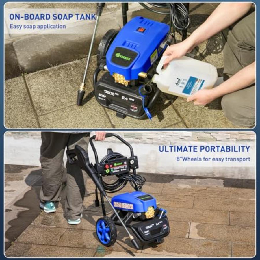 Electric Pressure Washer Onboard Soap Tank Spray Gun and Wand 5 Nozzle Set for Cars/Fences/Driveways/Homes/Patios/Furni