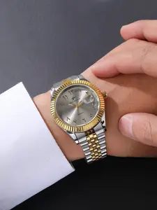 RICECGO 1pc men's business watch, Analog Watch, Arabic numerals, fashionable and versatile accessories, never fading stainless steel strap, date display, Quartz Wristwatch, ideal gift with box!