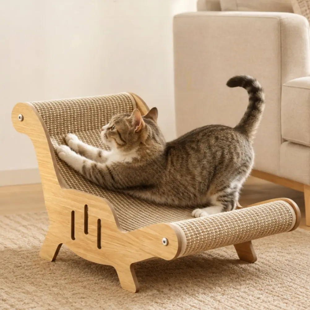2-in-1 Sisal Cat Scratcher with Hammock & Lounge Chair No Shedding XL Size Breathable Durable All-Season Cat Bed for Claw Sharpening & Rest