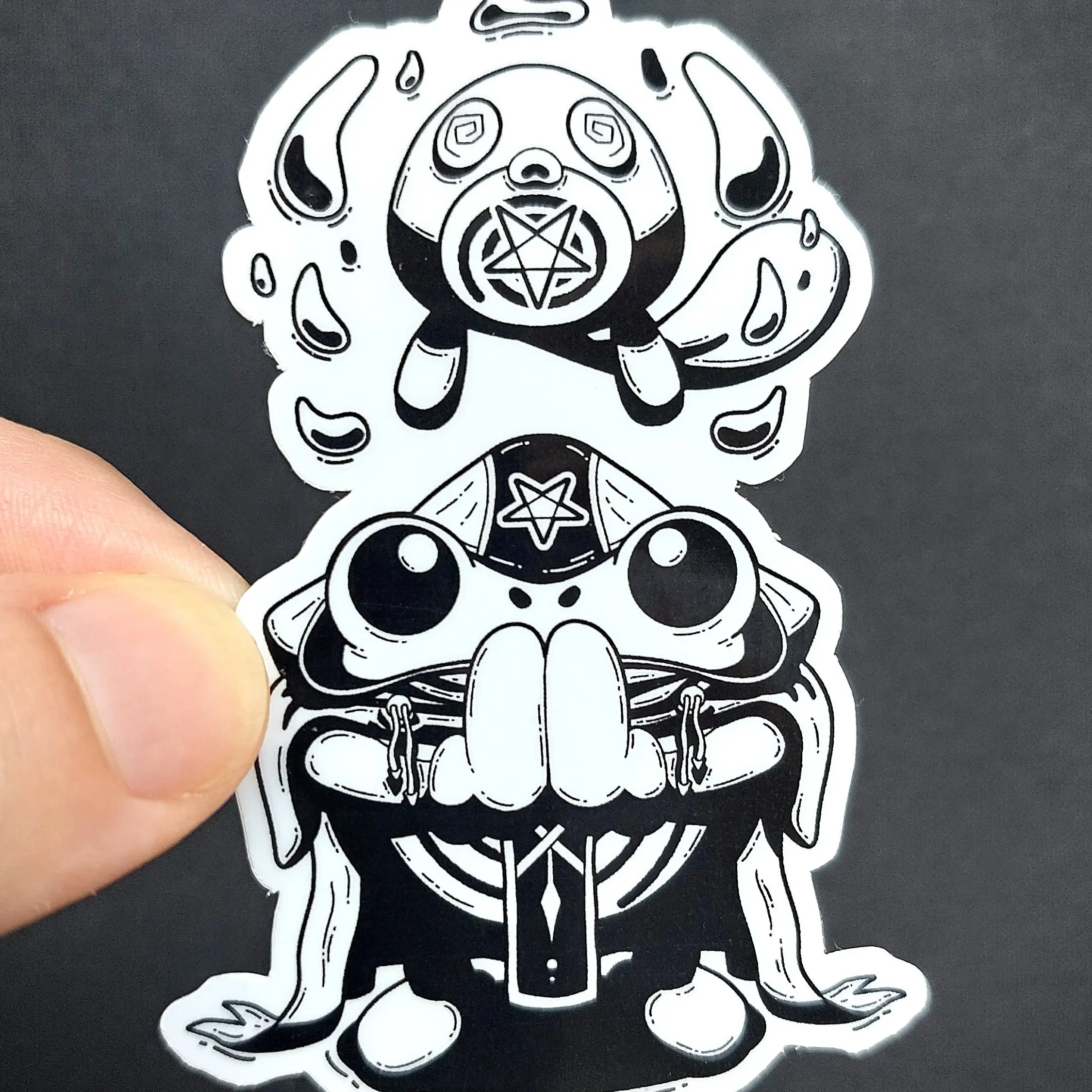 Vinyl Sticker - Poliwhirl Cultist and Possessed Poliwag - Horror Pocket Beast Sticker - 3 inch Weather Resistant Sticker1665379979-