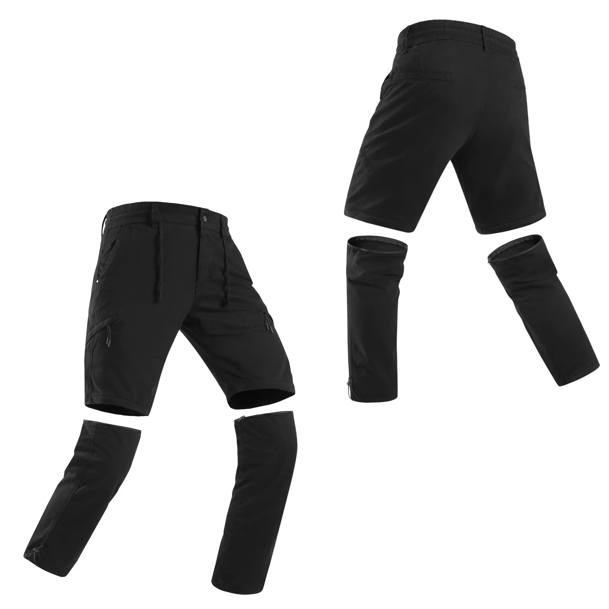 Men’s Detachable 2-Section Cargo Pants-Shorts, Drawstring Elastic Waist, Multiple Pockets, Quick-Change Length Options