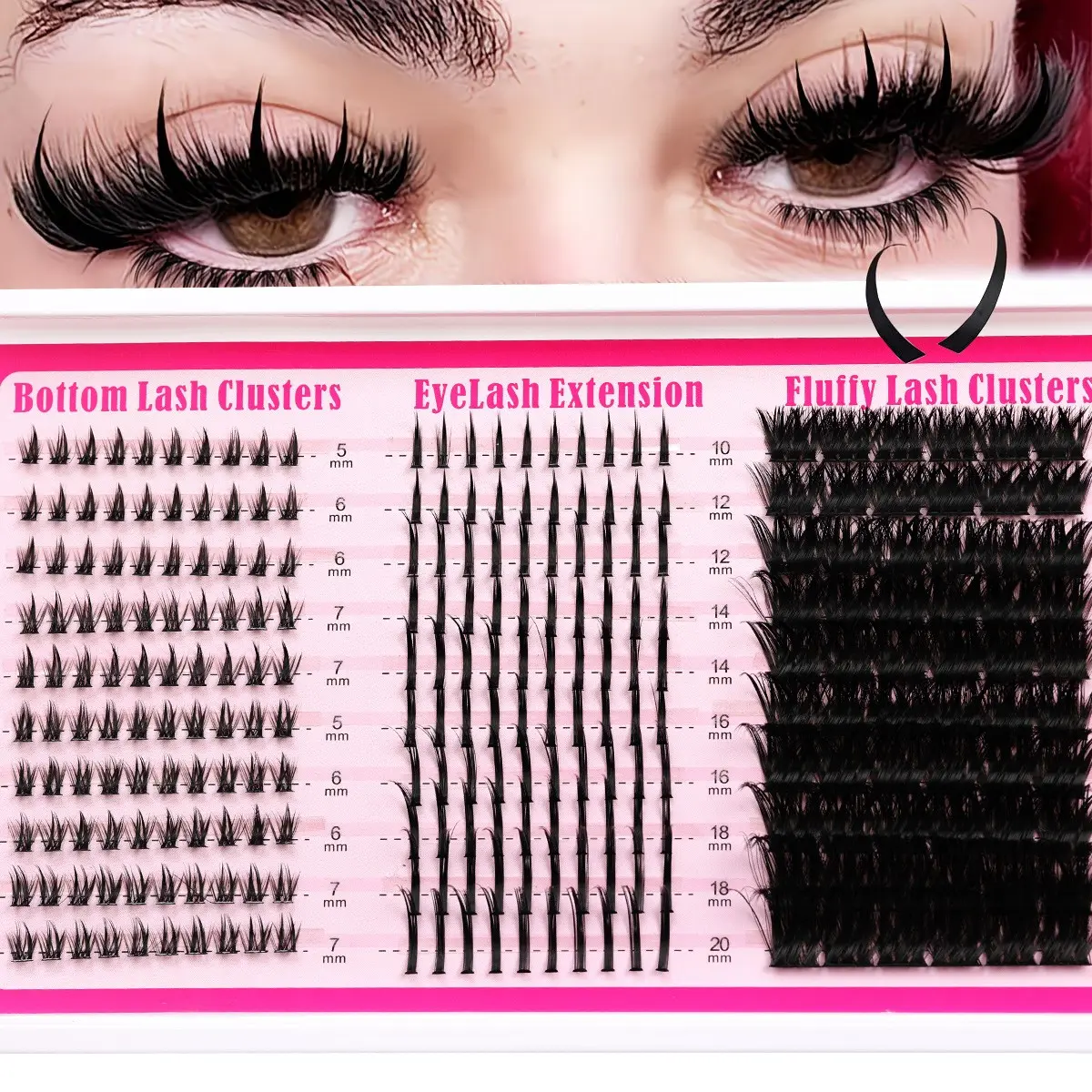 1 box of fluffy eyelash clusters, DIY Eyelash Extensions, Fluffy Volume Eyelashes, 150D+200D+300D thick volume cluster eyelash extension surgery 5-20mm long eyelash clusters D curve cluster eyelash 234pcs