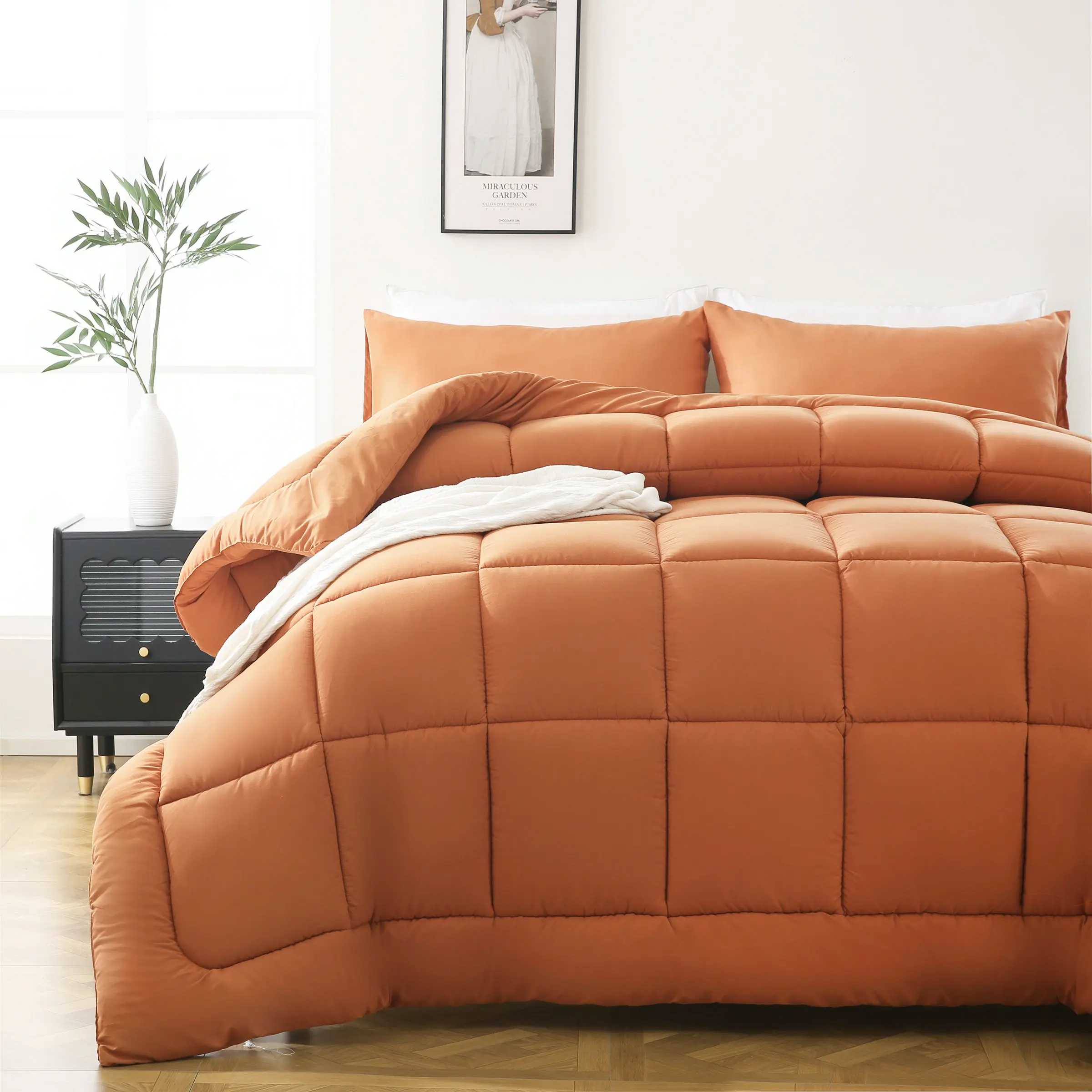 DOWNCOOL 3 PCS All Season Comforter Set(2pcs for Twin) - Soft Bed Set-Down Alternative Comforter with pillowcase, High Quality Quilting Design Box Stitching Technology