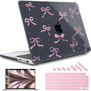 for MacBook Pro 14 inch M3 M2 M1 Chip (Models: A3401 A3185 A2918 A2995 A2779 A2442) 2021 2022 2023 2024 Release, Bow Print Hard Shell Case wtih Keyboard Cover, Black Glitter