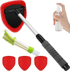 Windshield Cleaner Tool with Extendable Handle,Portable Car Interior Window Cleaning Kit , 3Microfiber Towel Pads, Auto Glass Wiper for Windshield, Trucks, SUVs, RVs, and Home Windows
