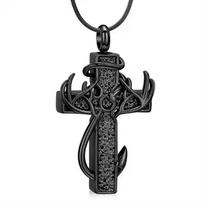 Men's cross necklace, deer antlers and fish hook shaped necklace, hunting themed jewelry, men's jewelry gift