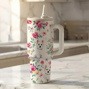 mikenda Cute Dog Floral 40oz Tumbler with Handle & Straw, Insulated Cup for Dog Lovers, Birthday Gift.