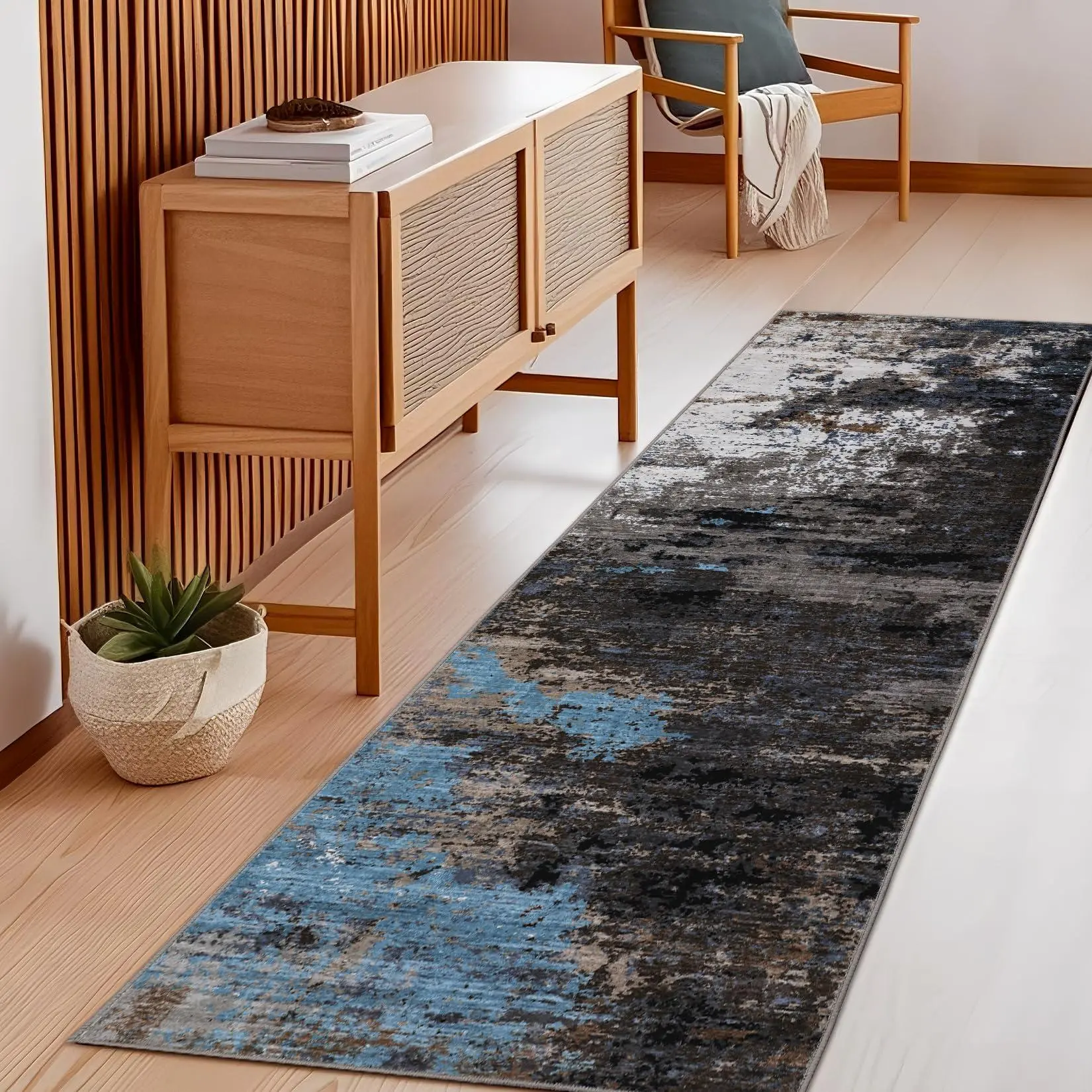 2x6 Washable Modern Area Rugs,Abstract Low Pile Accent Carpet with Non-Slip Backing,Colorful Throw Rug for Bedroom,Living Room,Grey Brown