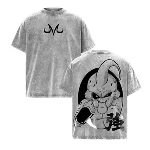 Menswear Short-Sleeve Classic Majin Buu Vintage Washed T-Shirt - Iconic DBZ Anime Graphic Tee, Premium Heavyweight Streetwear Fabric Top, Perfect Gift for Anime Fans