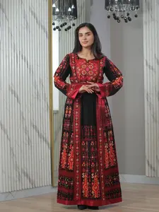 Women's Modest Maxi Dress, Long-Sleeve Arabian Thobe with Embroidered Belt - Classy Islamic Wear for Eid, Classy Modest Dresses, Modest Islamic Clothing