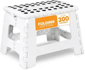 Home White Folding Step Stool 9 Inch Height 300 lbs Capacity Lightweight Plastic Portable for Kitchen Bathroom Living Room